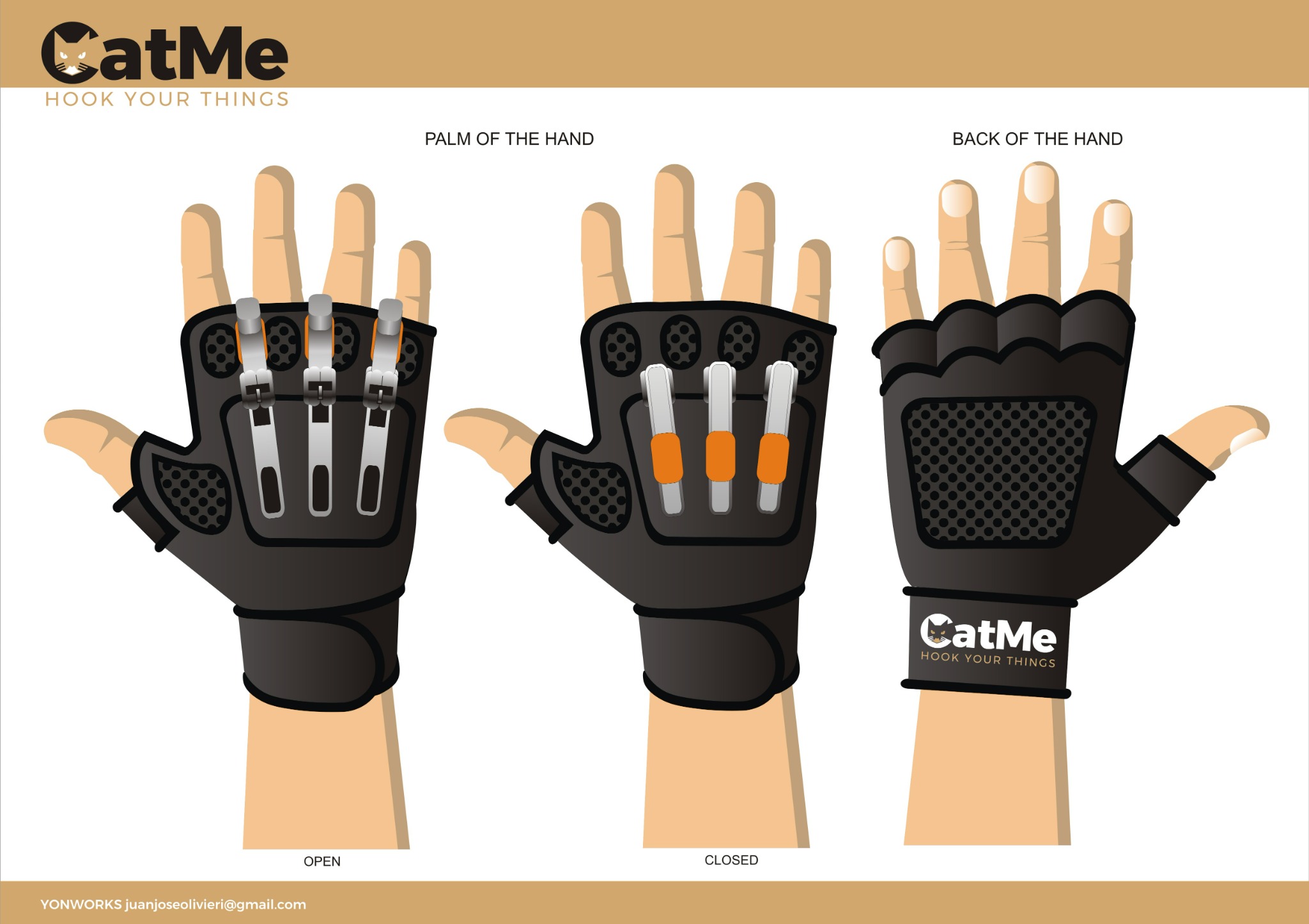 CatMe glove: palm and back views
