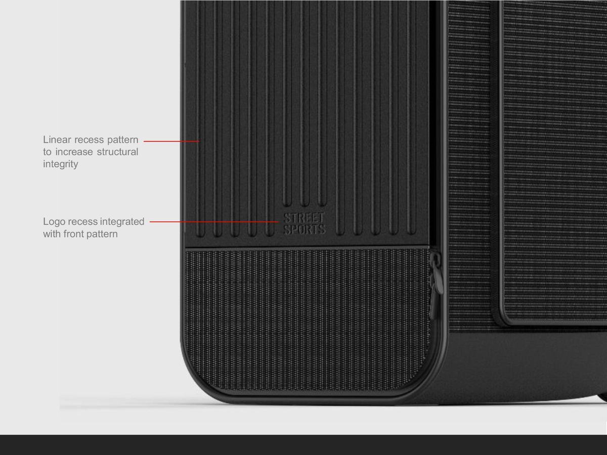 TeamBag front detailing and structural recess pattern